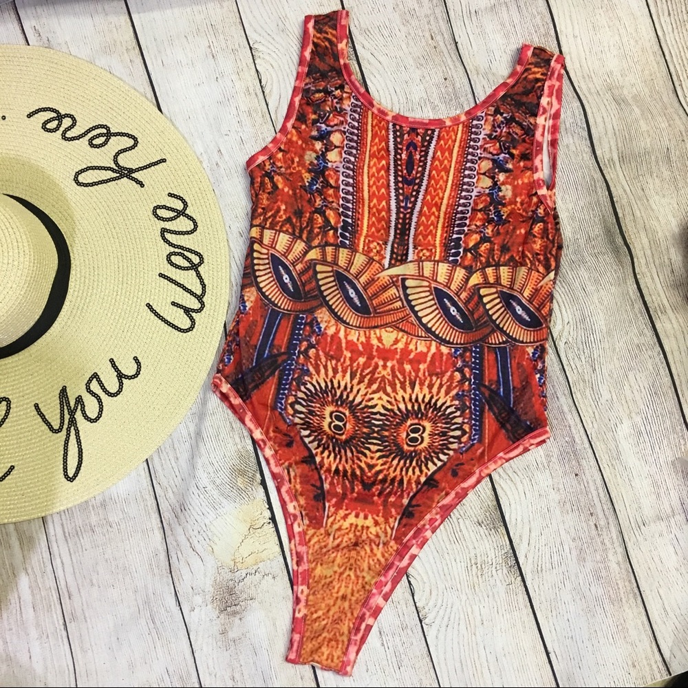 3/$25 Tribal Print High Cut One Piece Swimsuit